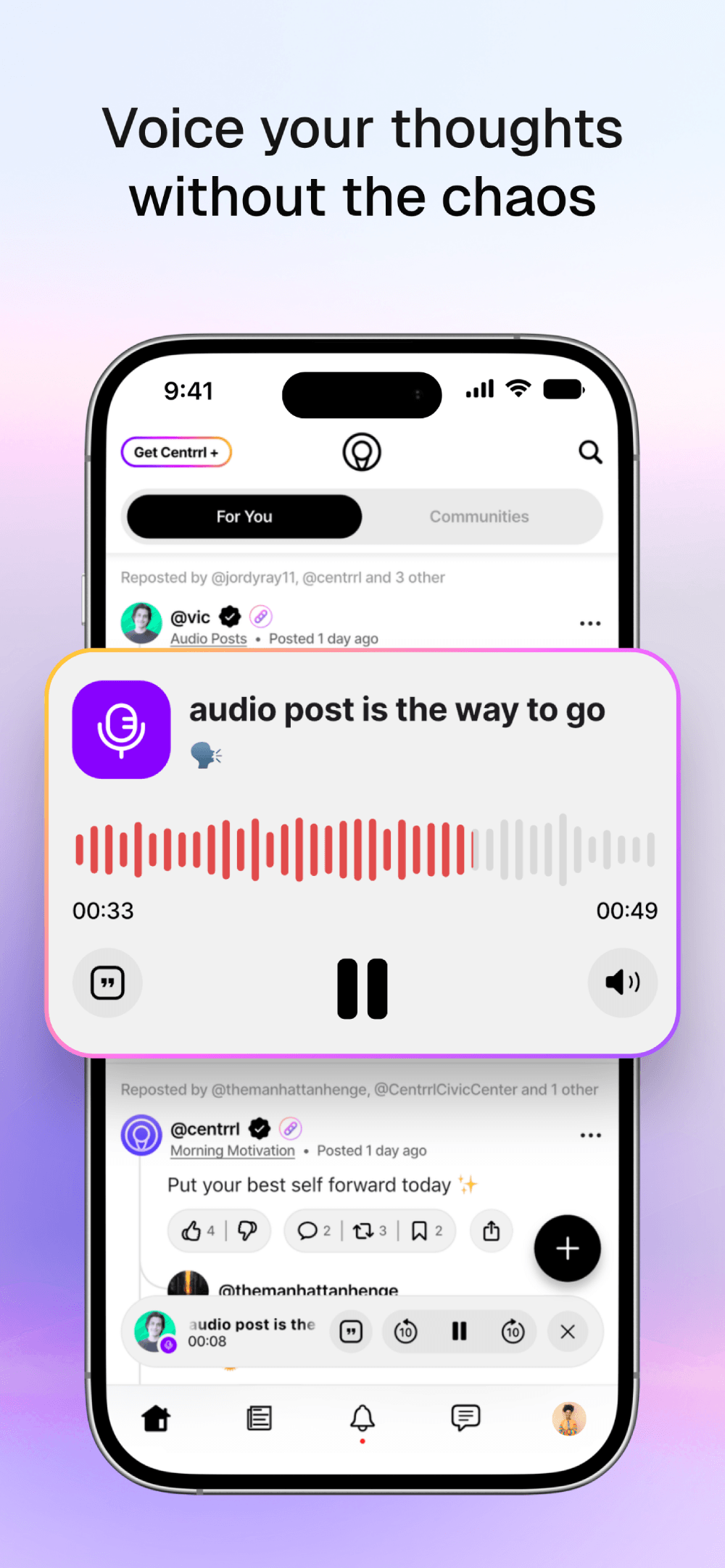 Centrrl app screenshot — chronological feed