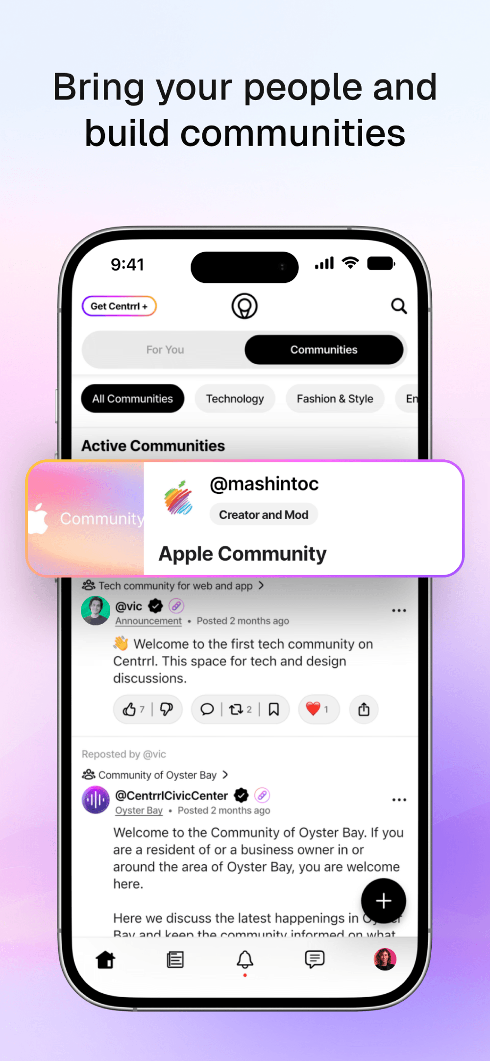 Centrrl app screenshot — chronological feed