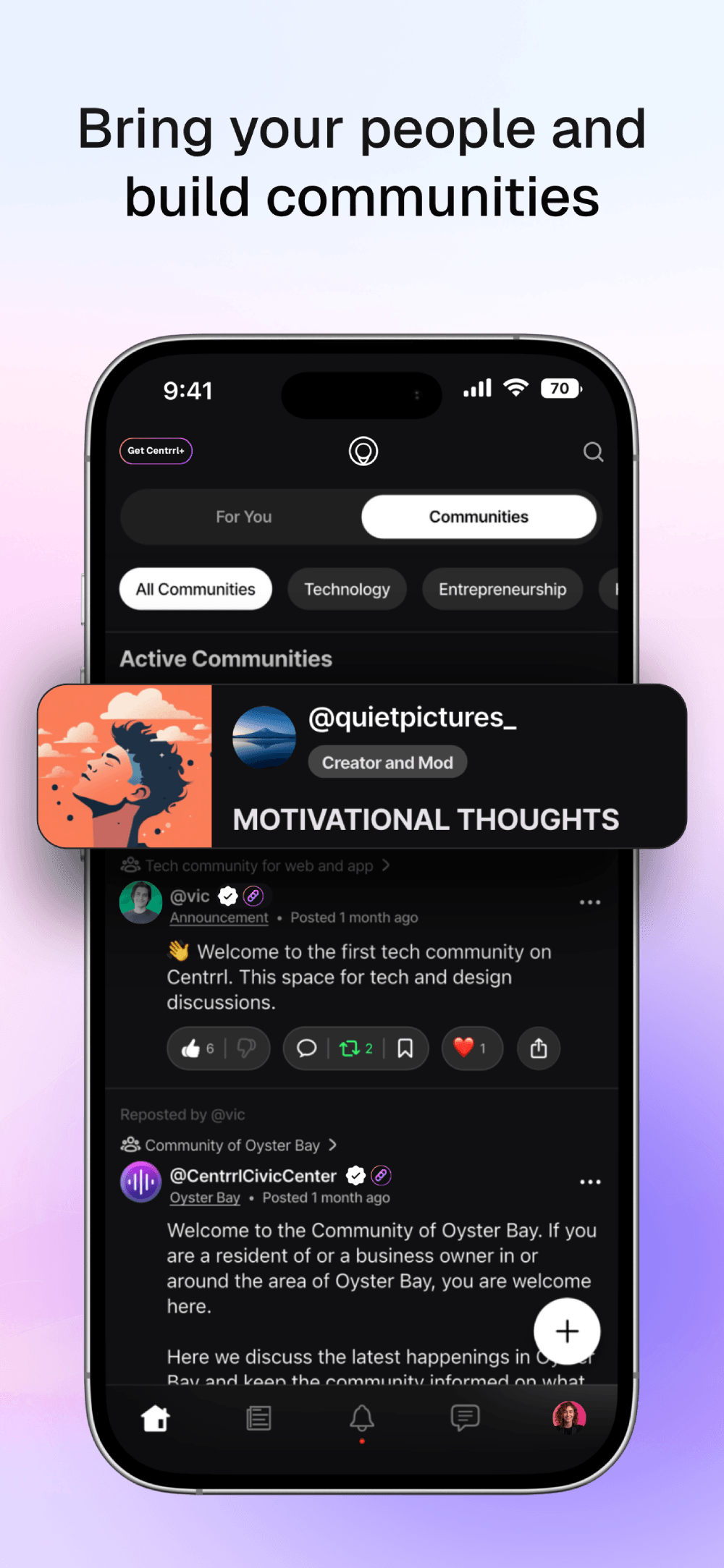 Centrrl app screenshot — chronological feed