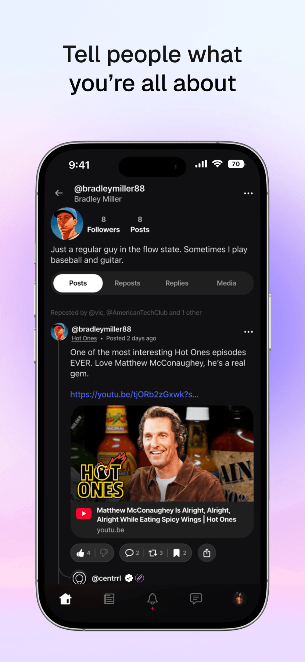 Centrrl app screenshot — chronological feed